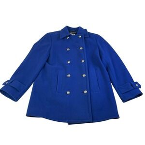 Vintage 90s Benard Holtzman Cobalt Blue Wool Peacoat Military Coat Size‎ 4